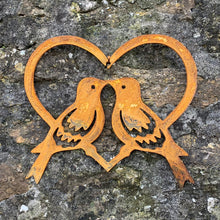 Load image into Gallery viewer, Rustic Metal Love Birds In Heart Wall Art Sculpture