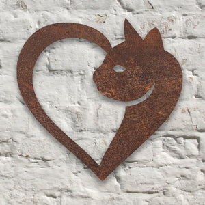 Rustic Metal Cat In Heart Wall Art Sculpture Bespoke Handmade Gift