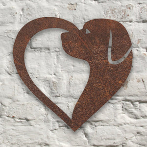 Rustic Metal Dog In Heart Wall Art Sculpture Bespoke Handmade Gift
