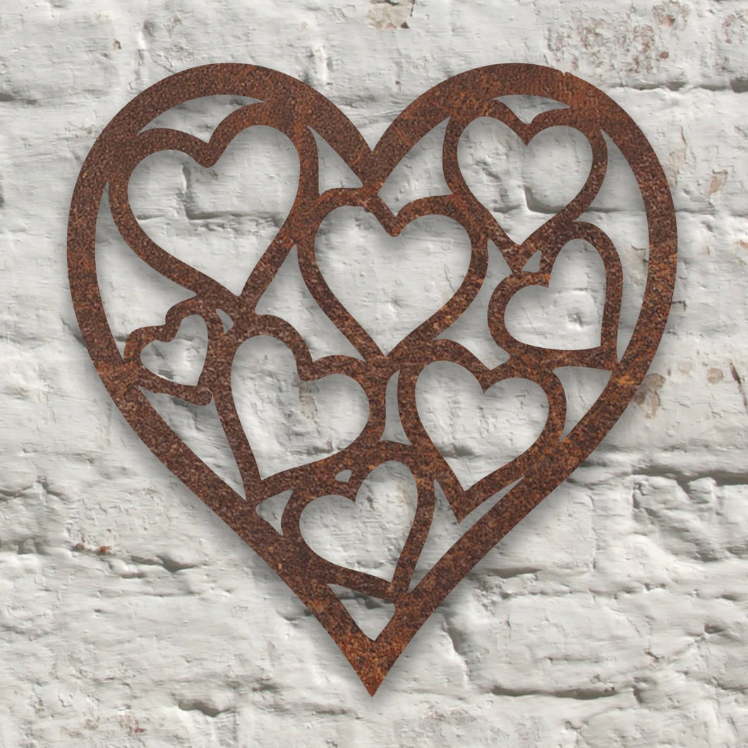 NEW Rustic Metal Hearts In Heart Wall Art Sculpture Bespoke Handmade Gift
