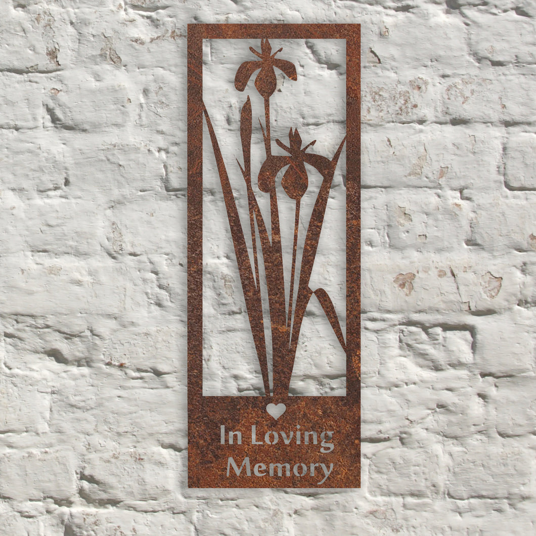 Rustic Metal Iris In Loving Memory Garden Wall Art Sculpture Bespoke Handmade Gift
