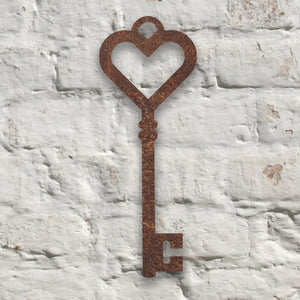 Rustic Metal Key With Heart Wall Art Sculpture Bespoke Handmade Gift