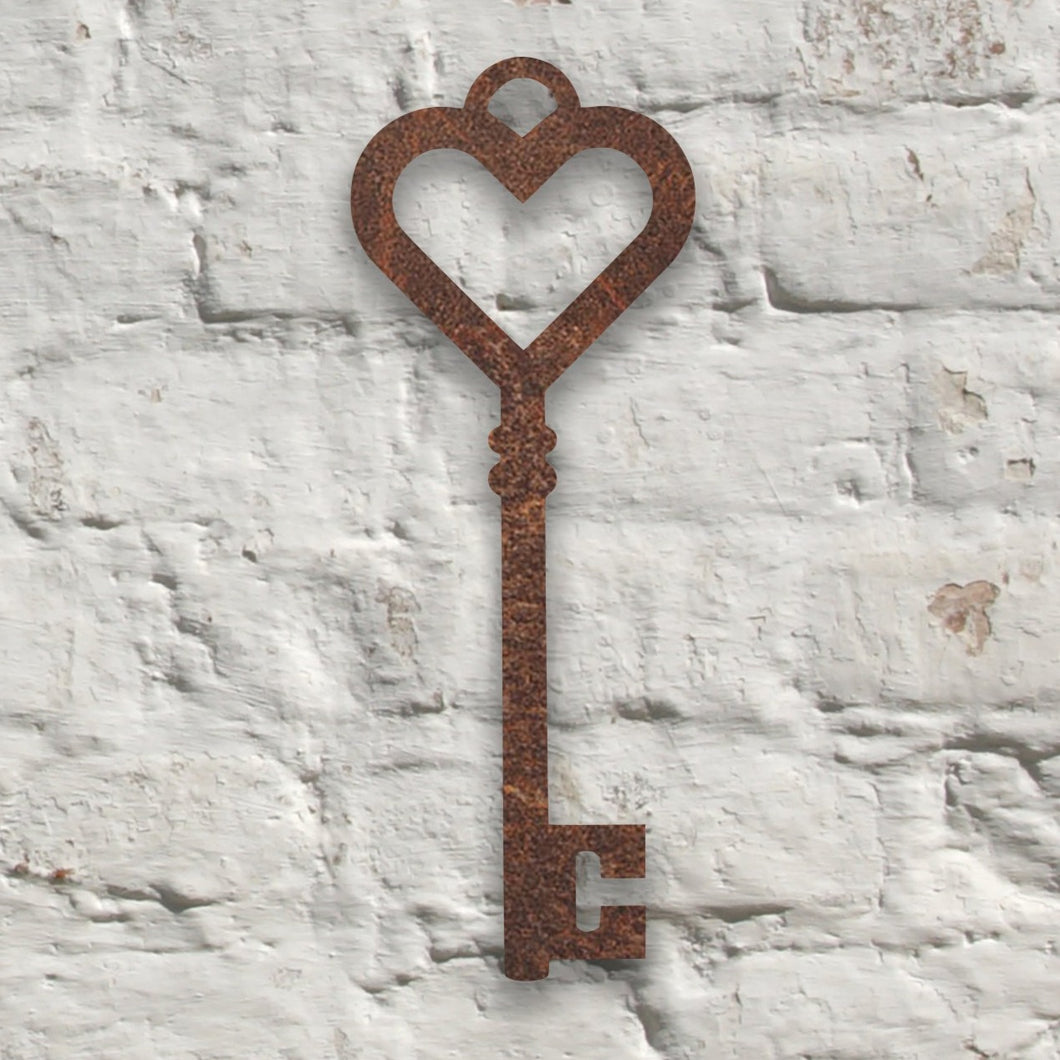 Rustic Metal Key With Heart Wall Art Sculpture Bespoke Handmade Gift