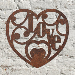 Rustic Metal Love in Heart 1 Wall Art Sculpture Bespoke Handmade Gift