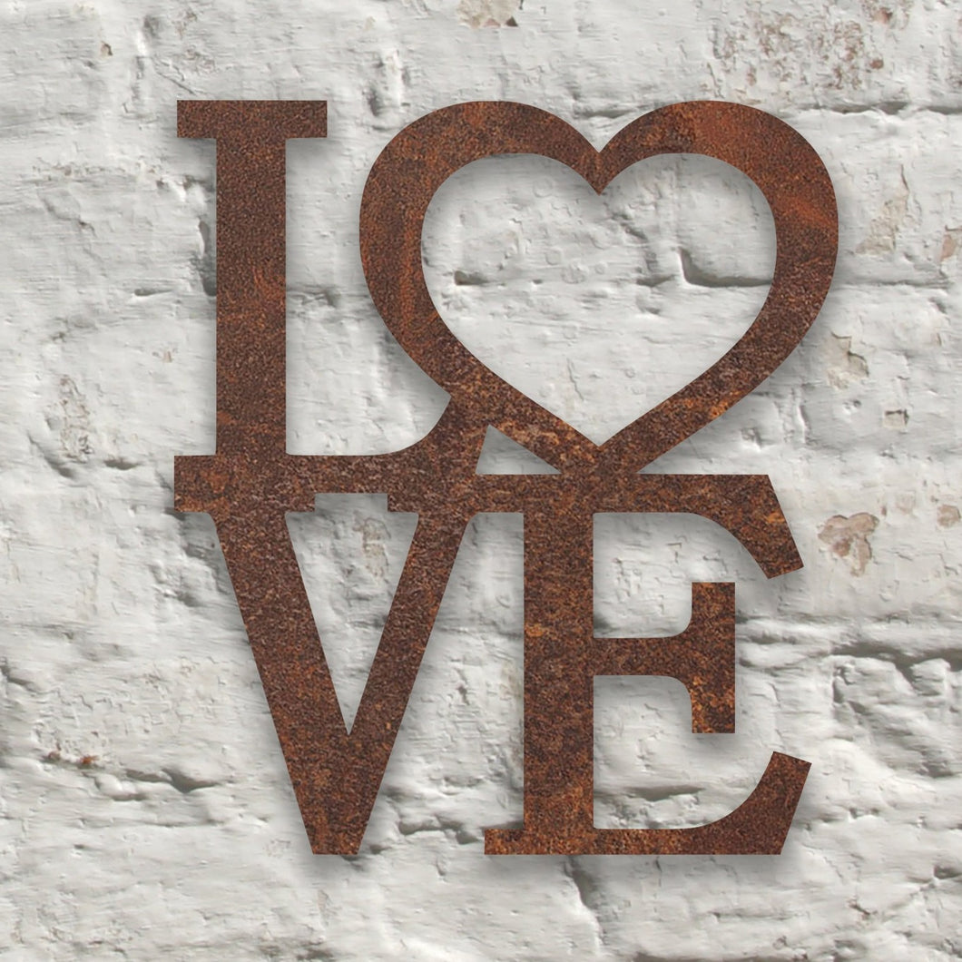 Rustic Metal Love and Heart Wall Art Sculpture Bespoke Handmade Gift
