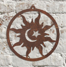 Load image into Gallery viewer, Rustic Metal Sun and Moon Wall Art Sculpture Bespoke Handmade Gift
