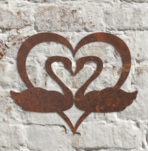 Load image into Gallery viewer, Rustic Metal Heart & Swans Wall Art Sculpture Bespoke Handmade Gift