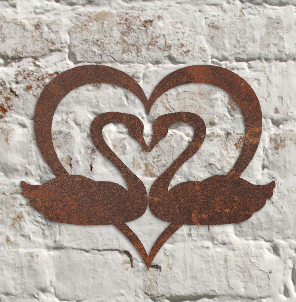 Rustic Metal Heart & Swans Wall Art Sculpture Bespoke Handmade Gift