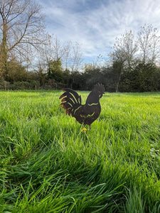 Rustic Metal Rooster Cockerel Garden Sculpture Ornament - Bespoke Handmade Gift