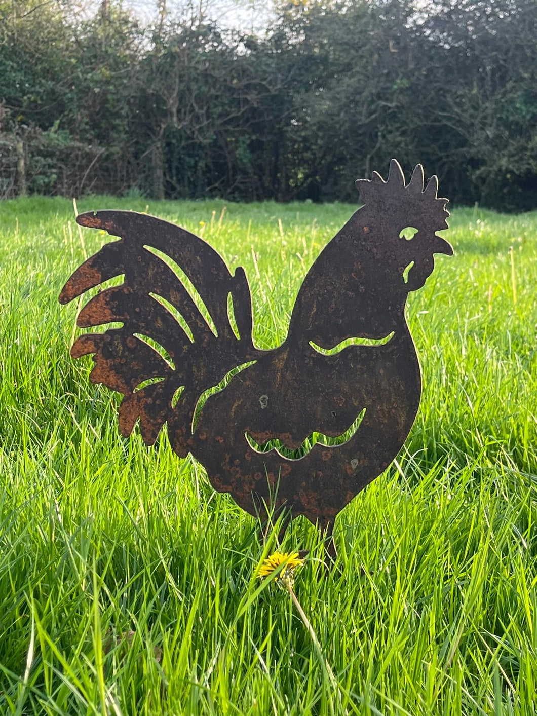 Rustic Metal Rooster Cockerel Garden Sculpture Ornament - Bespoke Handmade Gift