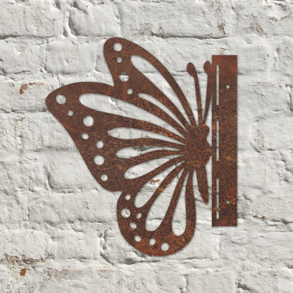 Rustic Metal Peeping Butterfly Sculpture