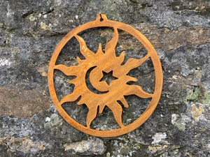 Rustic Metal Sun and Moon Wall Art Sculpture Bespoke Handmade Gift