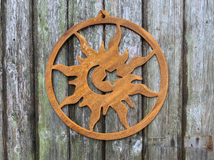 Rustic Metal Sun and Moon Wall Art Sculpture Bespoke Handmade Gift