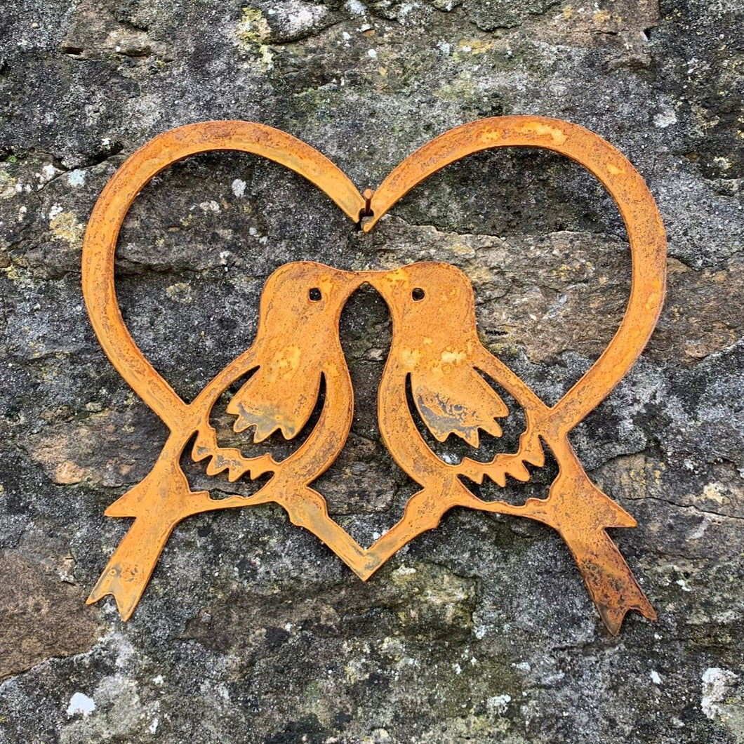 Rustic Metal Love Birds In Heart Wall Art Sculpture