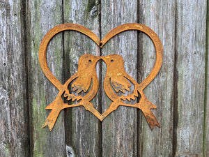 Rustic Metal Love Birds In Heart Wall Art Sculpture