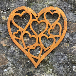 NEW Rustic Metal Hearts In Heart Wall Art Sculpture Bespoke Handmade Gift