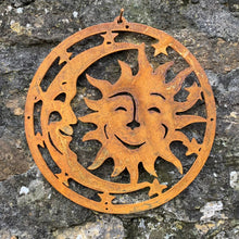 Load image into Gallery viewer, Rustic Metal Sun and Moon Wall Art Sculpture Bespoke Handmade Gift
