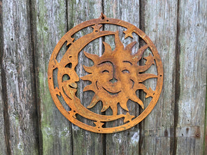 Rustic Metal Sun and Moon Wall Art Sculpture Bespoke Handmade Gift