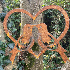 Rustic Metal Love Birds In Heart Wall Art Sculpture