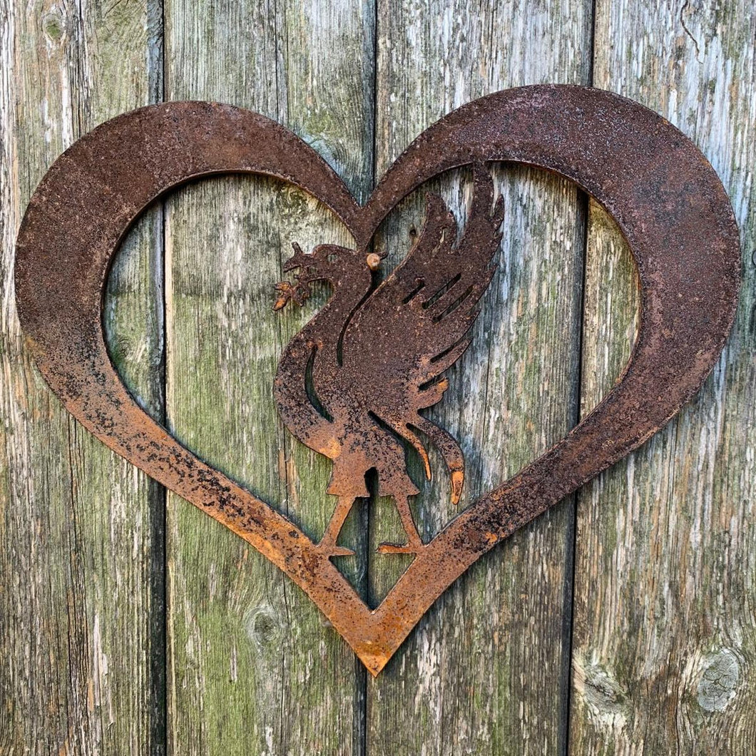 Rustic Metal Liver Bird Heart Wall Art Sculpture - Bespoke Handmade Gift