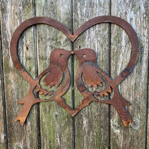 Rustic Metal Love Birds In Heart Wall Art Sculpture